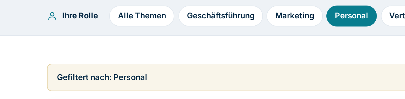 Die Rollenleiste mit ausgewähltem Eintrag Personal und dem Hinweis: Gefiltert nach Personal